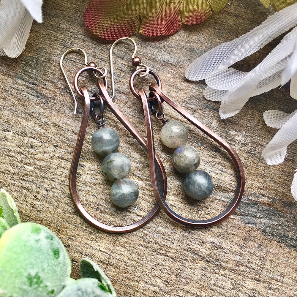 Labradorite copper dangle drop earrings